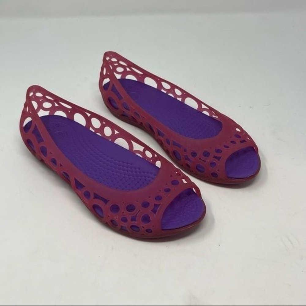 Crocs Adrina Pink Purple Circle Cut Out Ballet Flats Juniors Big Kids Size 2